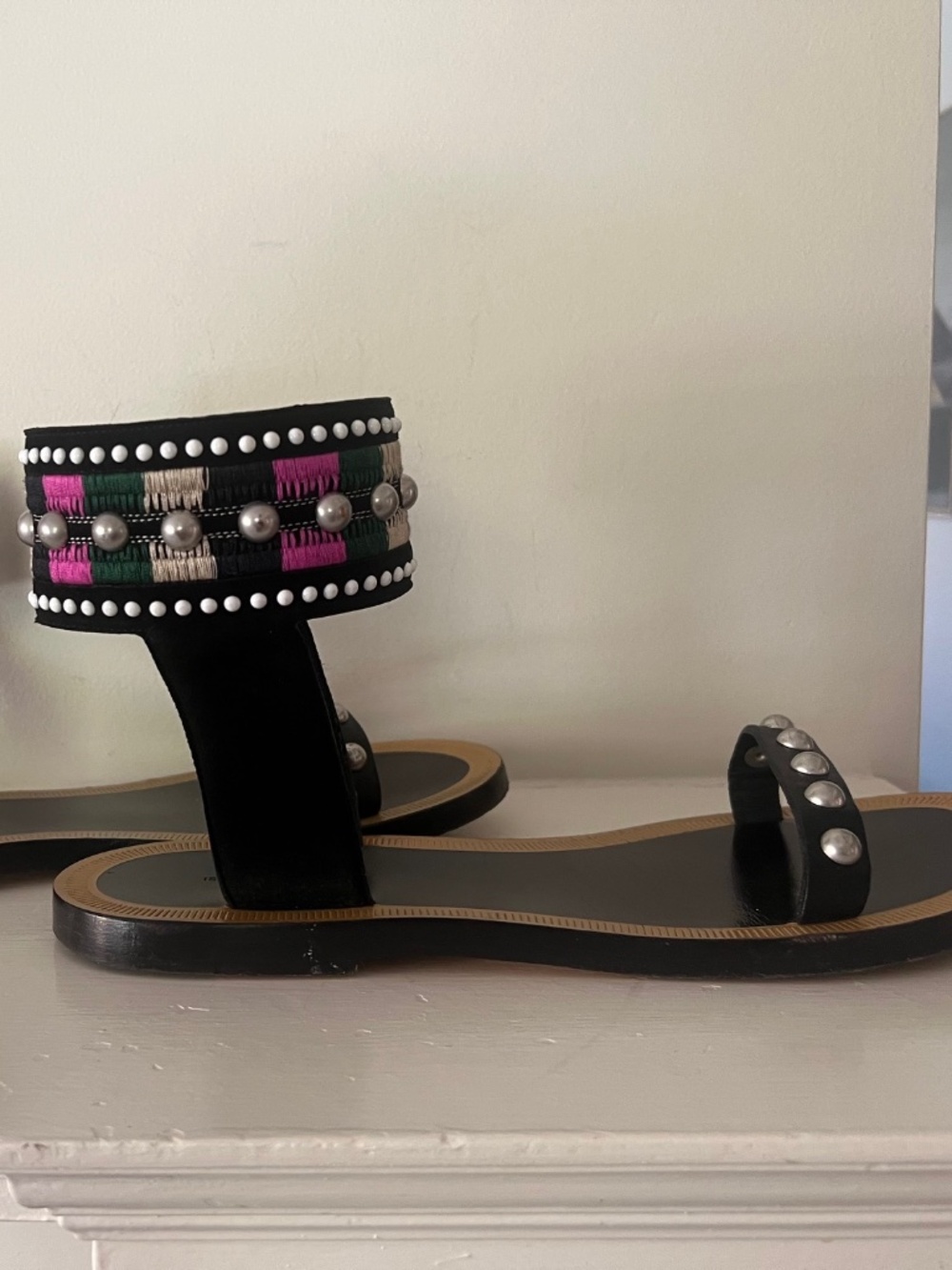 Isabel Marant JOYA Sandals 41 embroidered leather suede black US 10-11 $790 - Picture 3 of 11